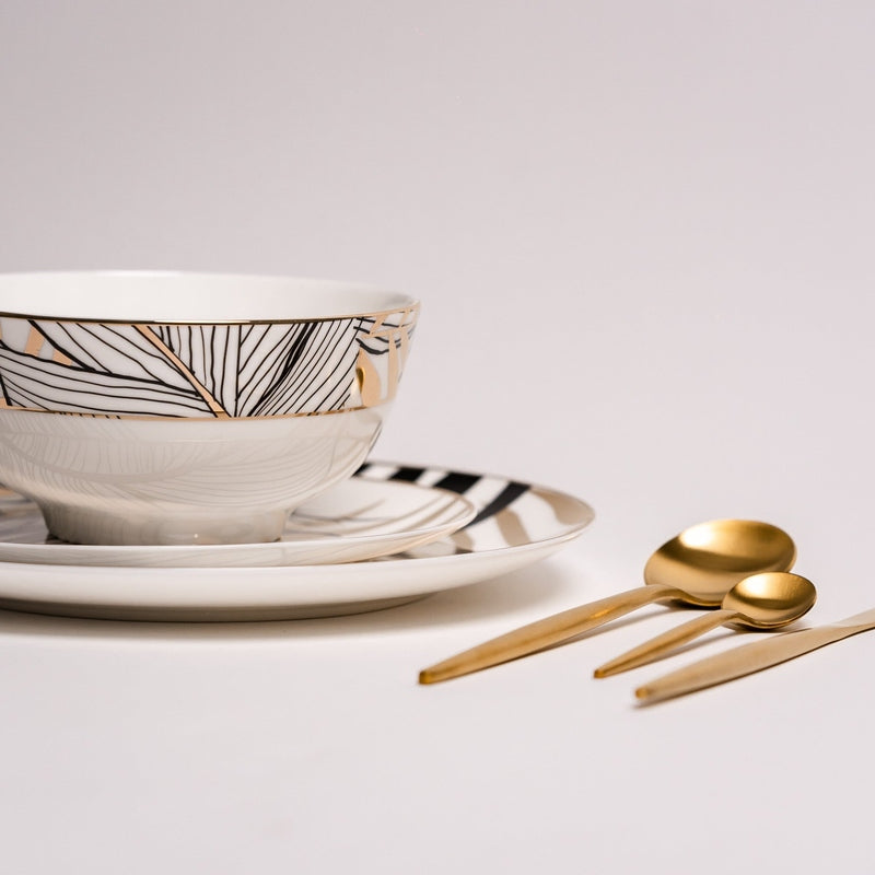 Modern Dinnerware Set  Abstract Botanical Pattern With Gold Accents - Product example