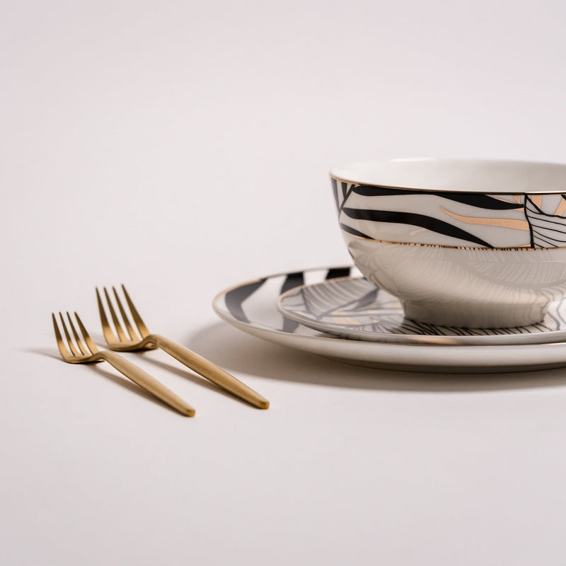 Modern Dinnerware Set  Abstract Botanical Pattern With Gold Accents - Product detail 5