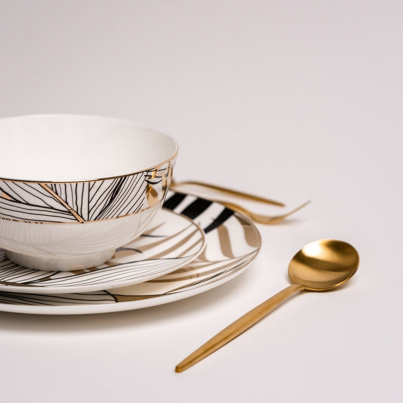 Modern Dinnerware Set  Abstract Botanical Pattern With Gold Accents - Product detail 7