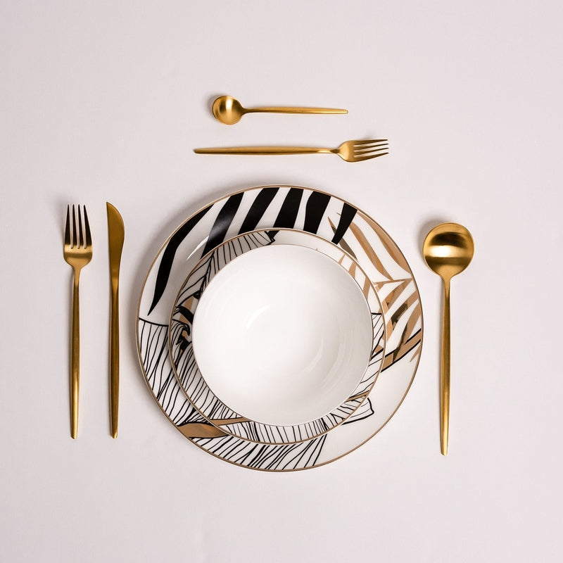 Modern Dinnerware Set  Abstract Botanical Pattern With Gold Accents - Product detail 6