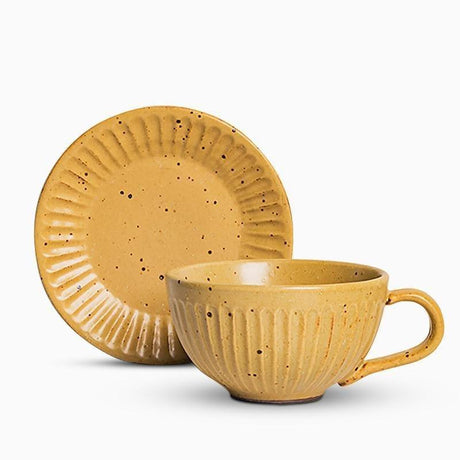 Artisan Stoneware Tea Set  Ribbed Pattern With Speckled Glaze - Product detail 9