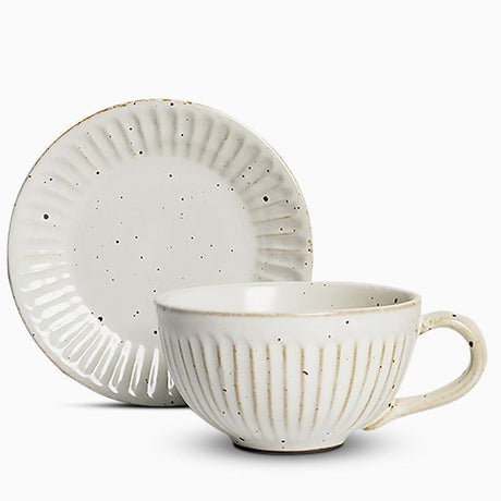 Artisan Stoneware Tea Set  Ribbed Pattern With Speckled Glaze - Product detail 8