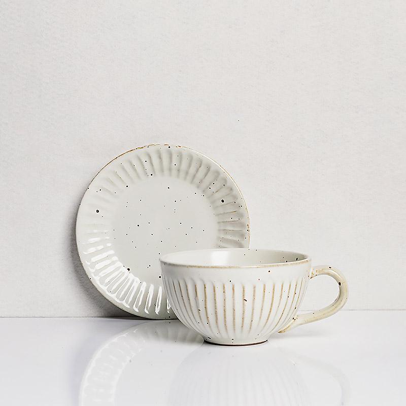 Artisan Stoneware Tea Set  Ribbed Pattern With Speckled Glaze - Detailed view