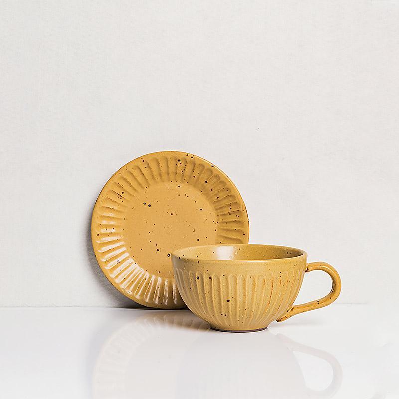 Artisan Stoneware Tea Set  Ribbed Pattern With Speckled Glaze - Product example