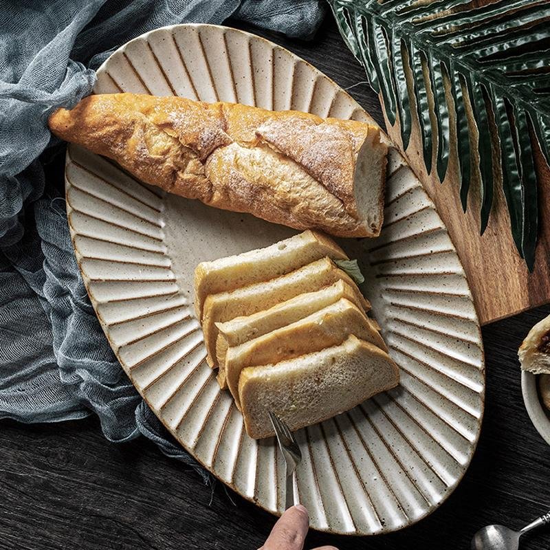 Stoneware Dinner Set  Fluted Design with Complete Place Settings - Detailed view