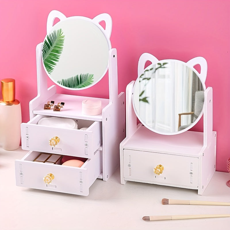 Cat Ear Vanity Mirror  360 Rotating Storage Organizer - Detailed view