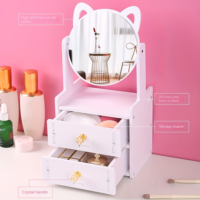 Cat Ear Vanity Mirror  360 Rotating Storage Organizer - Product example