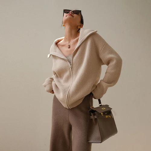 Half Zip Knit Sweater Ribbed Cashmere Blend Pullover - Product example