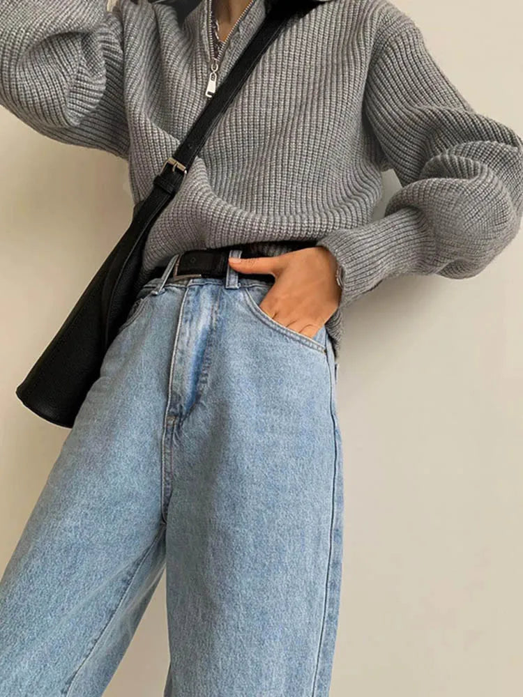 Half Zip Knit Sweater Ribbed Cashmere Blend Pullover - Product detail 6