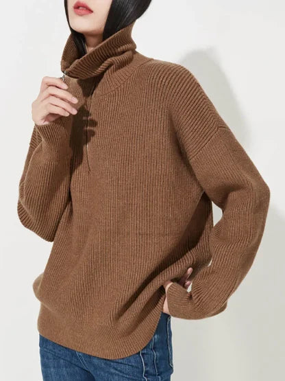 Half Zip Knit Sweater Ribbed Cashmere Blend Pullover - Product detail 9