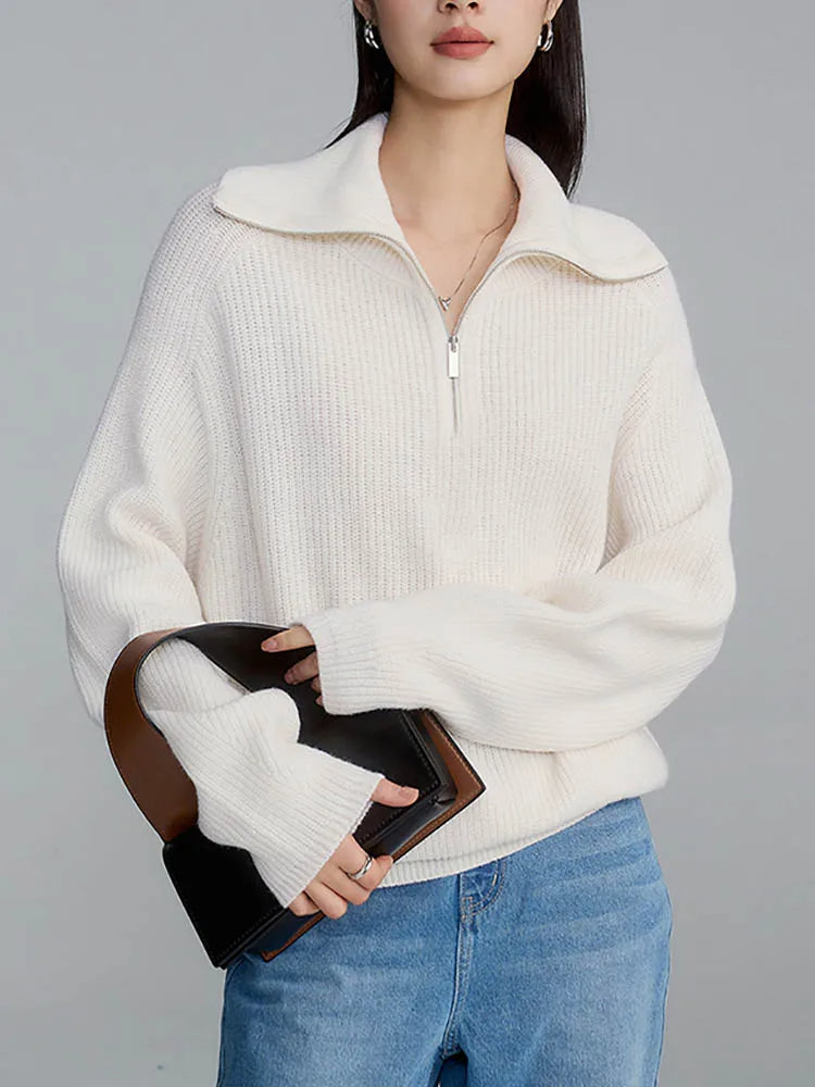 Half Zip Knit Sweater Ribbed Cashmere Blend Pullover - Product detail 12
