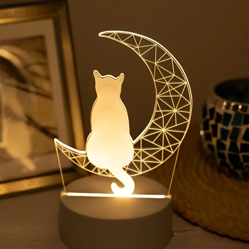 Cat Moon Night Light  3D LED Table Lamp Design - Detailed view