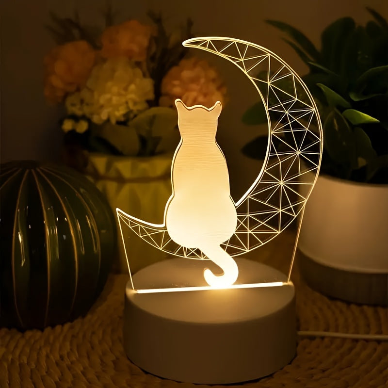 Cat Moon Night Light  3D LED Table Lamp Design - Product example