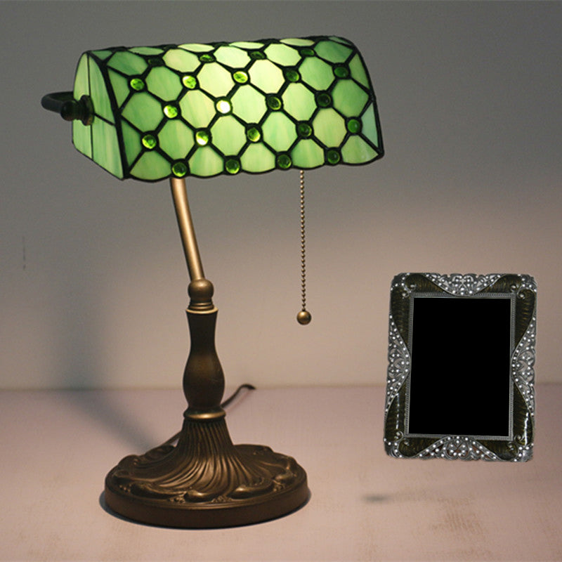 Tiffany Table Lamp Green Glass Half Cylinder Shade - Product detail 4