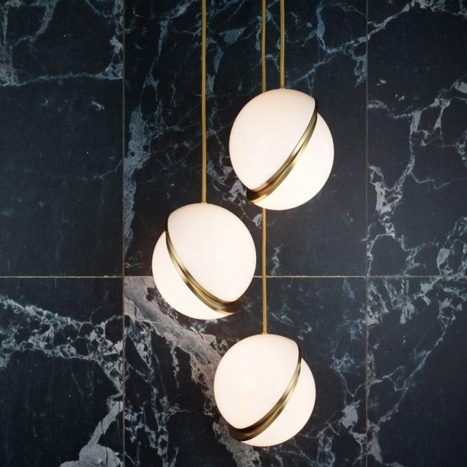 Modern Globe Pendant Light White Glass with Brass Accent - Product detail 4