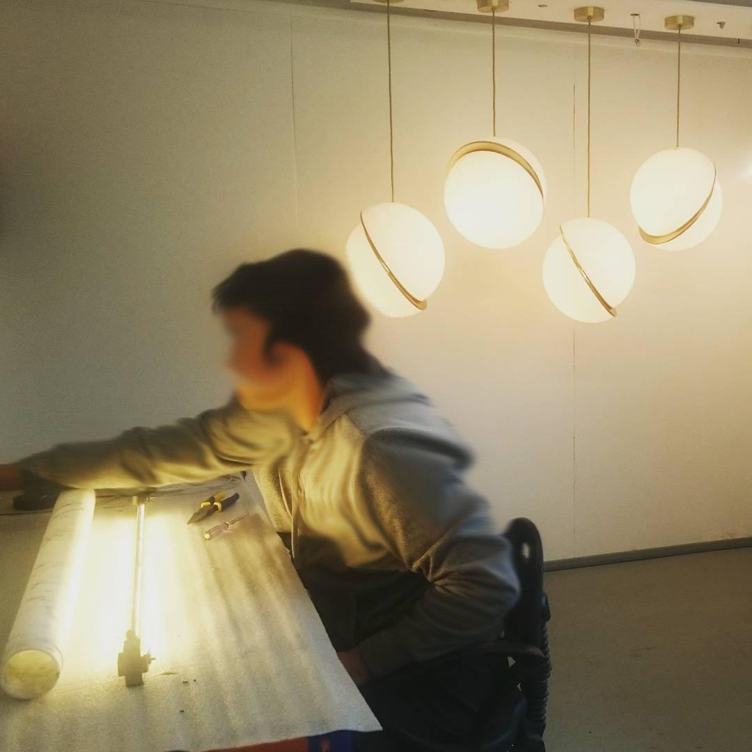 Modern Globe Pendant Light White Glass with Brass Accent - Product detail 6