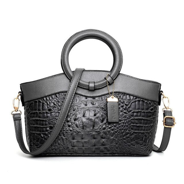 Crocodile Pattern Handbag Brown PU Leather with Gold Hardware - Product detail 12