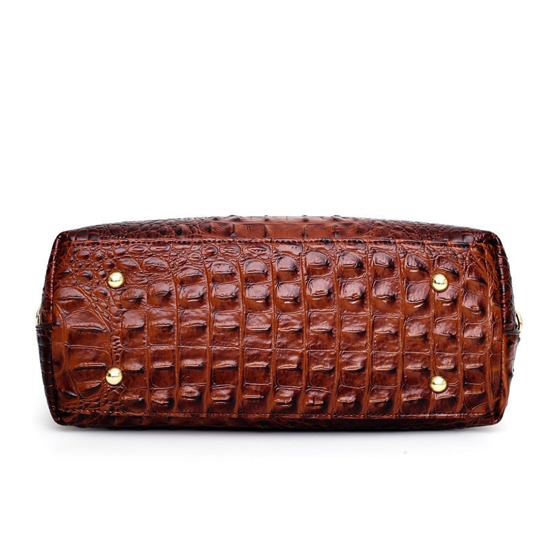 Crocodile Pattern Handbag Brown PU Leather with Gold Hardware - Product example