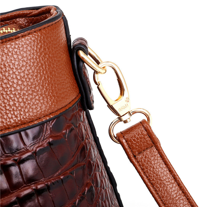 Crocodile Pattern Handbag Brown PU Leather with Gold Hardware - Product detail 8