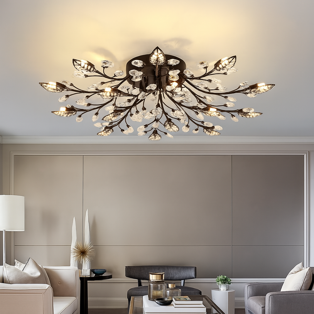 Crystal Floral Ceiling Light Branching Design With Glass Petals - Product showcase