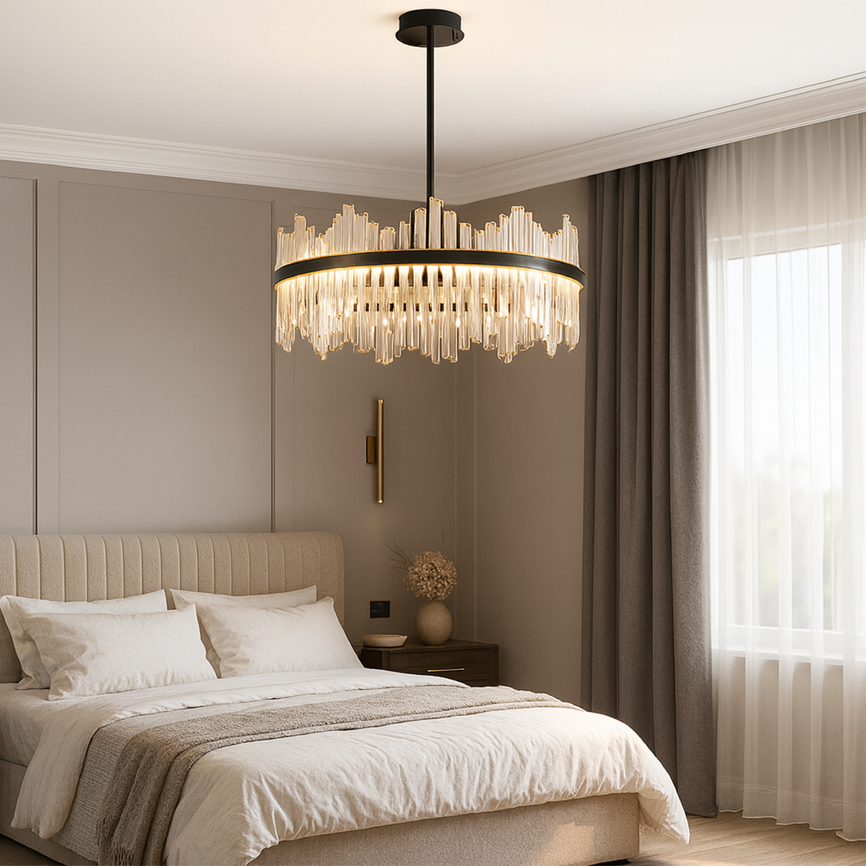 Modern Crystal Chandelier Black Frame With Glass Prisms - Product showcase