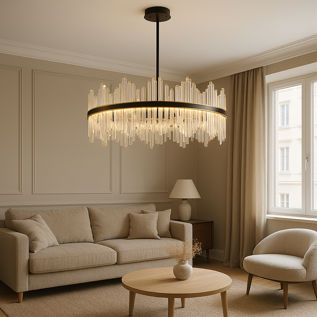 Modern Crystal Chandelier Black Frame With Glass Prisms - Detailed view