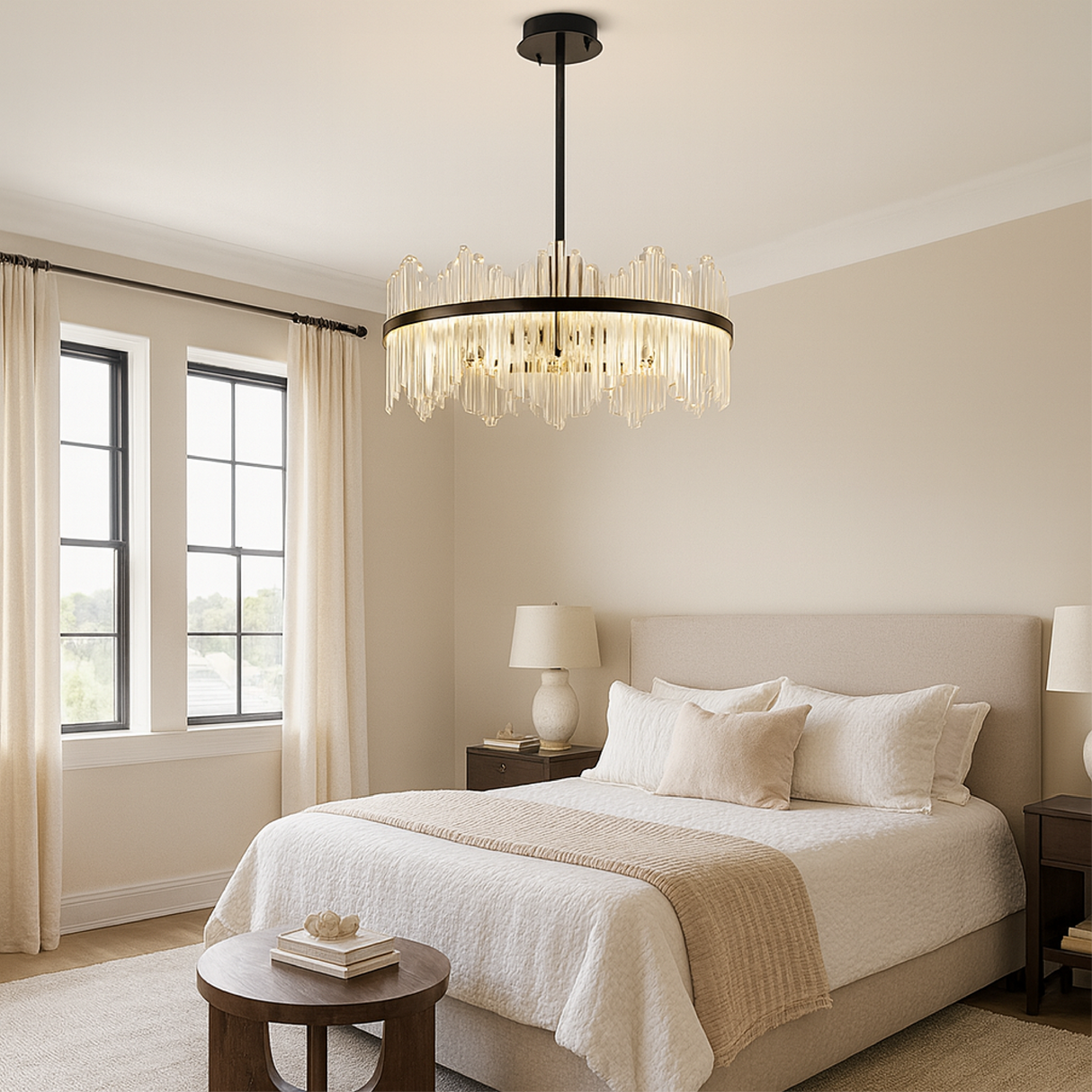 Modern Crystal Chandelier Black Frame With Glass Prisms - Product example