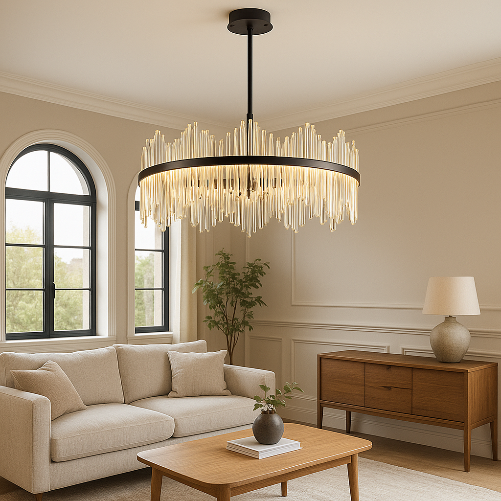 Modern Crystal Chandelier Black Frame With Glass Prisms - Product detail 4