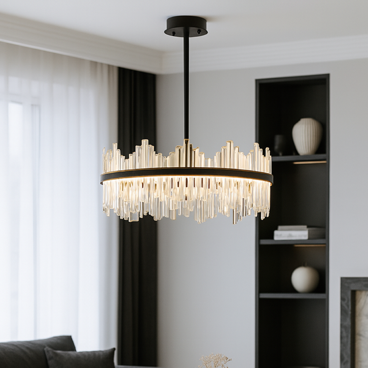 Modern Crystal Chandelier Black Frame With Glass Prisms - Product detail 5