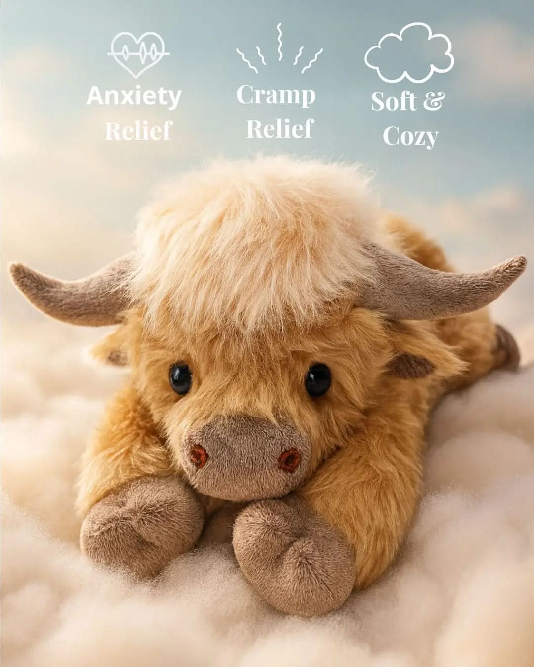 Highland Cow Plush Toy Soft Brown Fluffy Farm Animal - Product example
