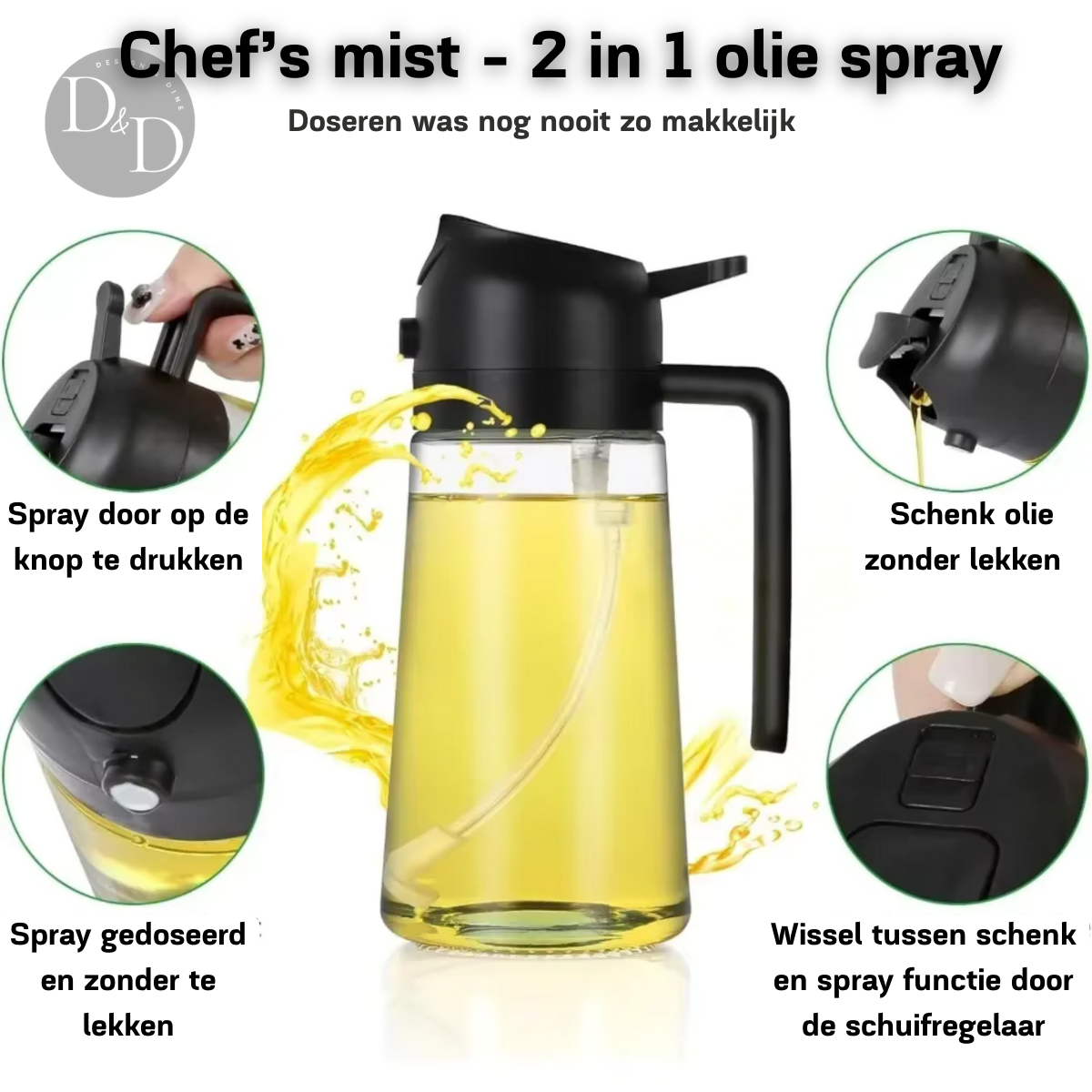 Oil Spray Bottle 2-in-1 Glass Kitchen Dispenser - Product detail 4