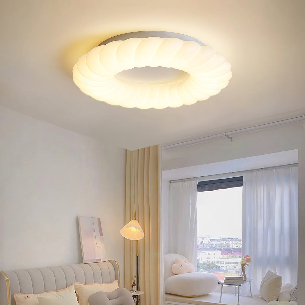 Modern Ceiling Light White Sculptural Donut Design - Detailed view