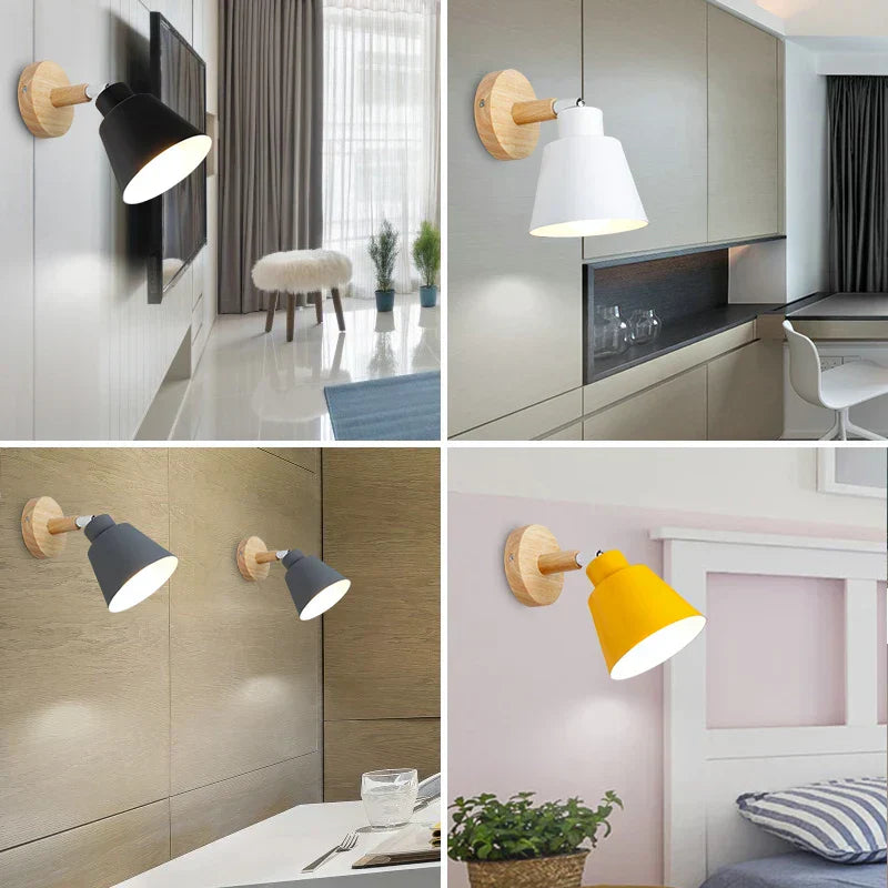 Scandinavian Wall Light  White Metal Wood Accent - Detailed view