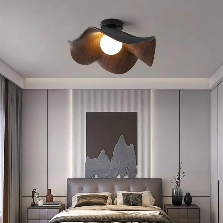 Modern Lotus Ceiling Light Wooden Wave Design - Detailed view