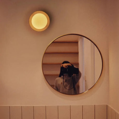 Modern Wall Light  Walnut Wood Base with Glass Globe - Detailed view