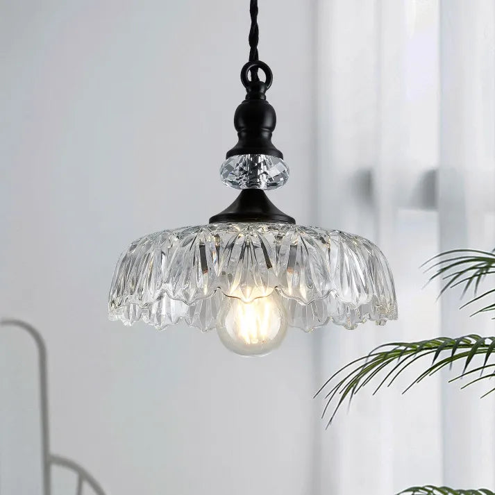 Crystal Glass Pendant Light Vintage Fluted Shade Design - Product example