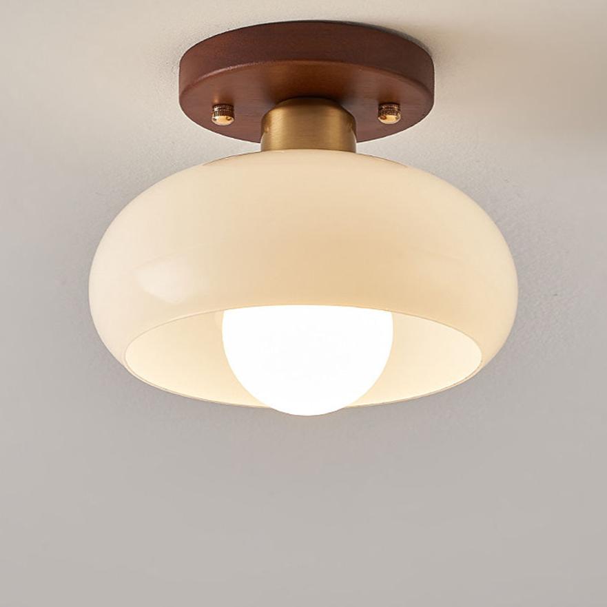 Vintage Ceiling Light Wood and Glass Dome Design - Product example
