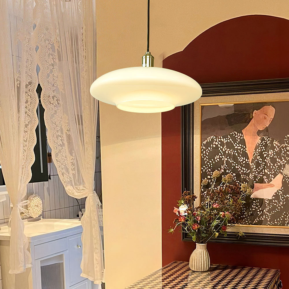 Modern Glass Pendant Light White Disc Shade Design - Product example