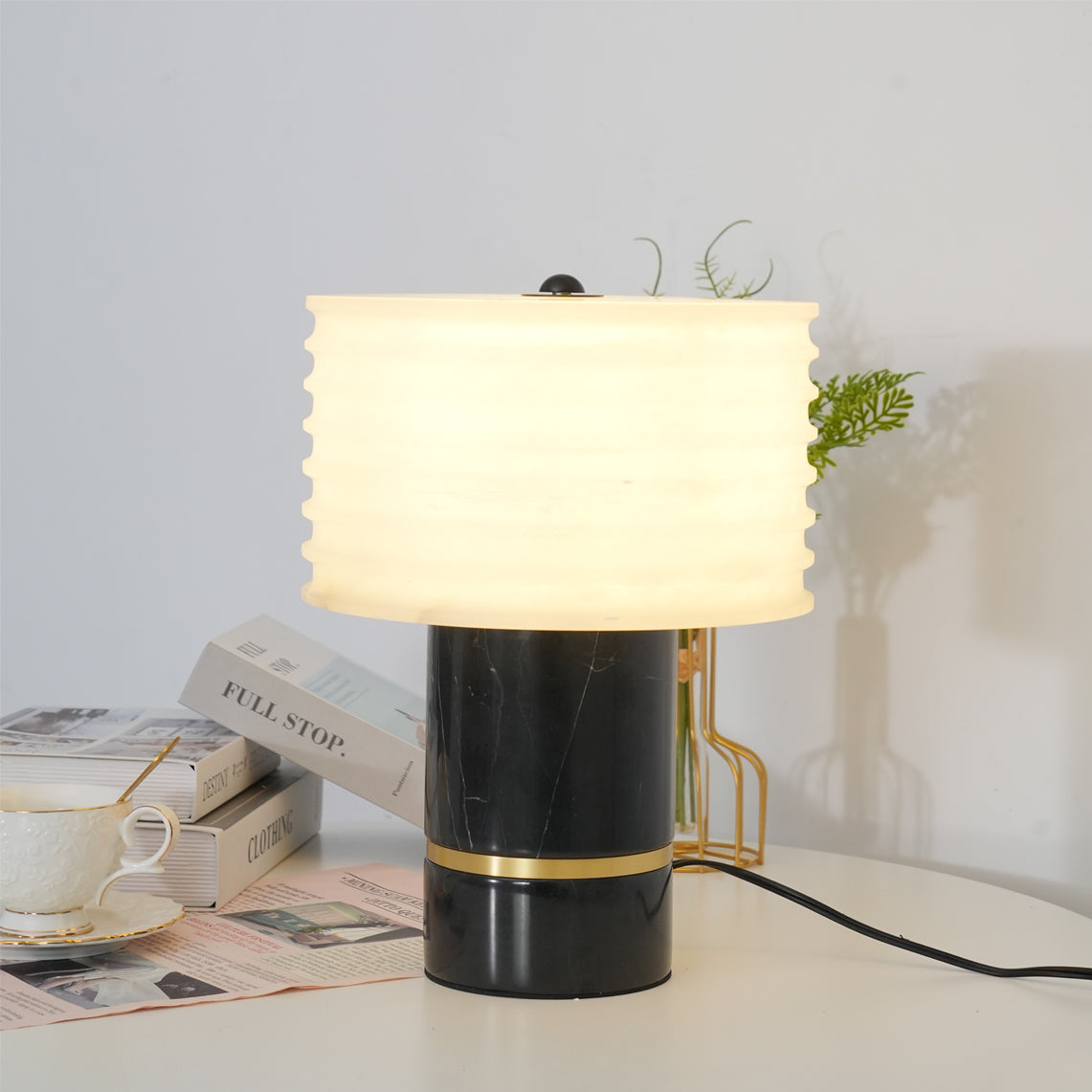 Modern Marble Table Lamp Black Base Gold Accent - Detailed view
