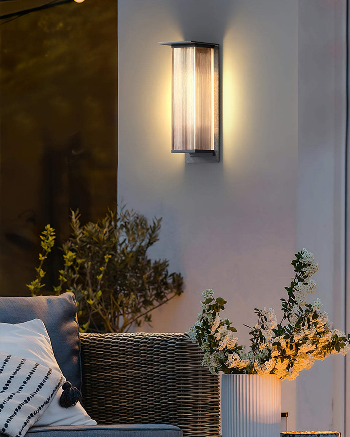 Modern LED Wall Light Ribbed Glass Outdoor Sconce - Product example