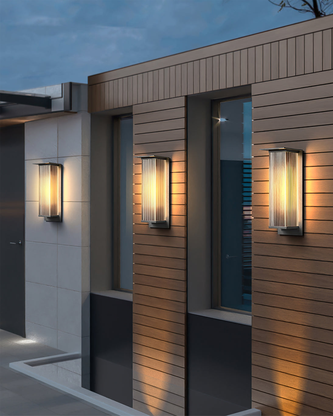 Modern LED Wall Light Ribbed Glass Outdoor Sconce - Product detail 7