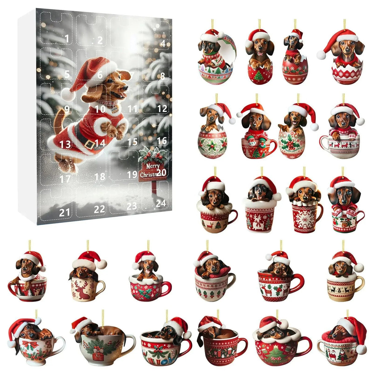 Dachshund Christmas Advent Calendar Festive Holiday Countdown Display - Product showcase
