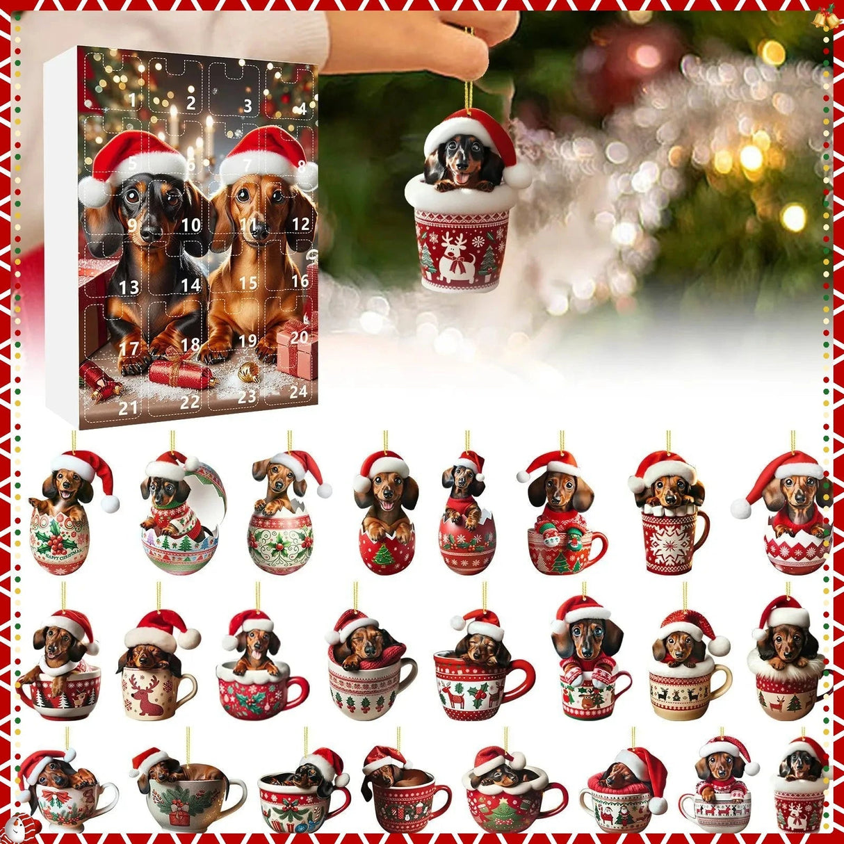 Dachshund Christmas Advent Calendar Festive Holiday Countdown Display - Detailed view