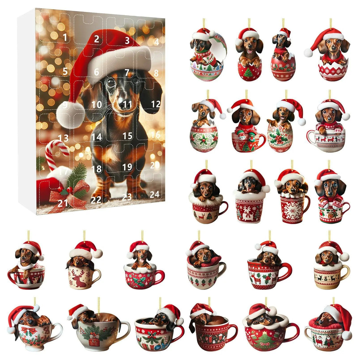 Dachshund Christmas Advent Calendar 24-Day Holiday Countdown with Ornament Display - Product detail 10