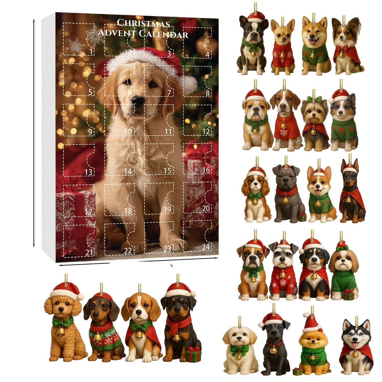 Christmas Dog Advent Calendar 24 Festive Puppy Ornaments - Product detail 11