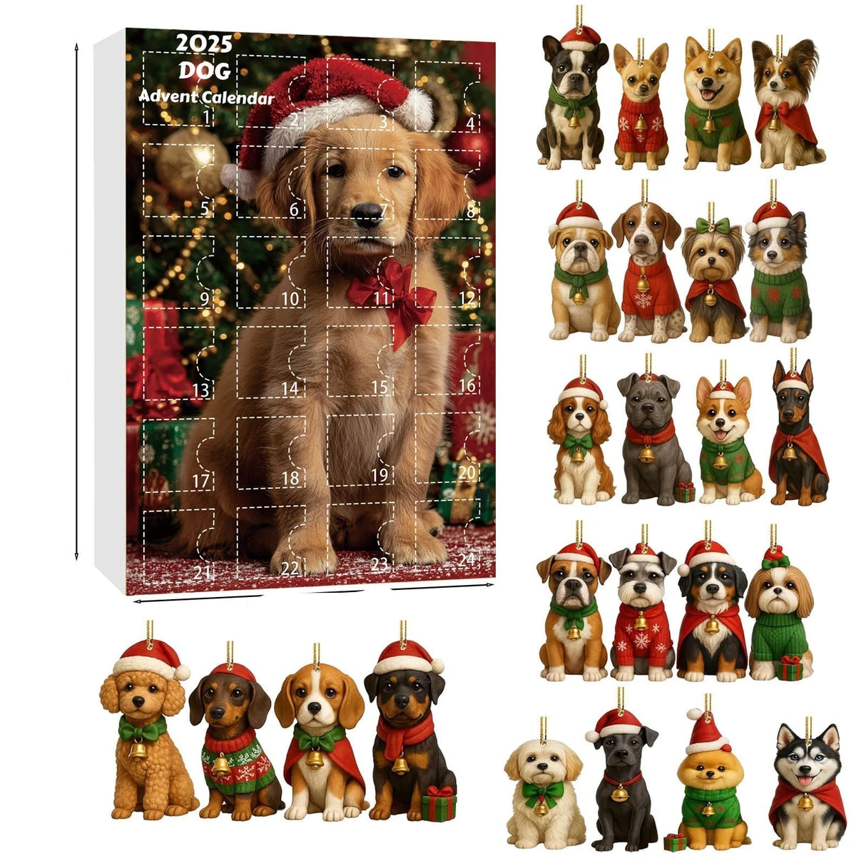 Christmas Dog Advent Calendar 24 Festive Puppy Ornaments - Product detail 6
