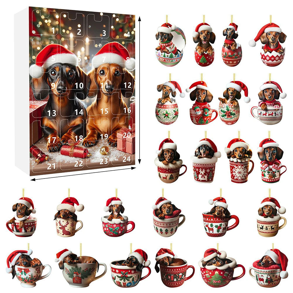 Dachshund Christmas Advent Calendar 24 Day Holiday Countdown with Festive Dog Ornaments - Product showcase