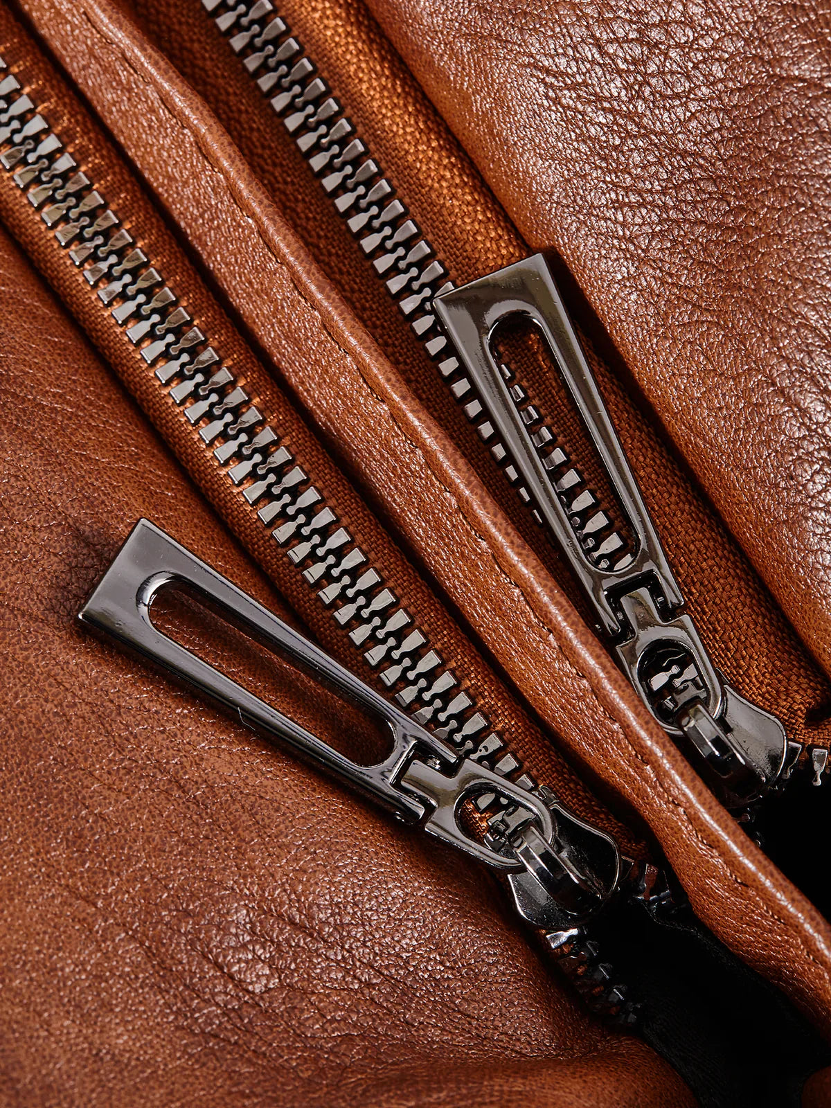 Vintage Leather Shoulder Bag Cognac Brown with Zipper Details - Product detail 6