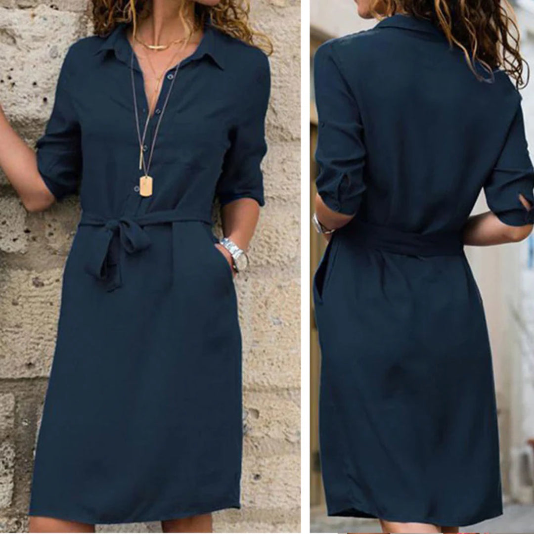 Classic Shirt Dress Mid-Length Button-Down with Belt - Product detail 5