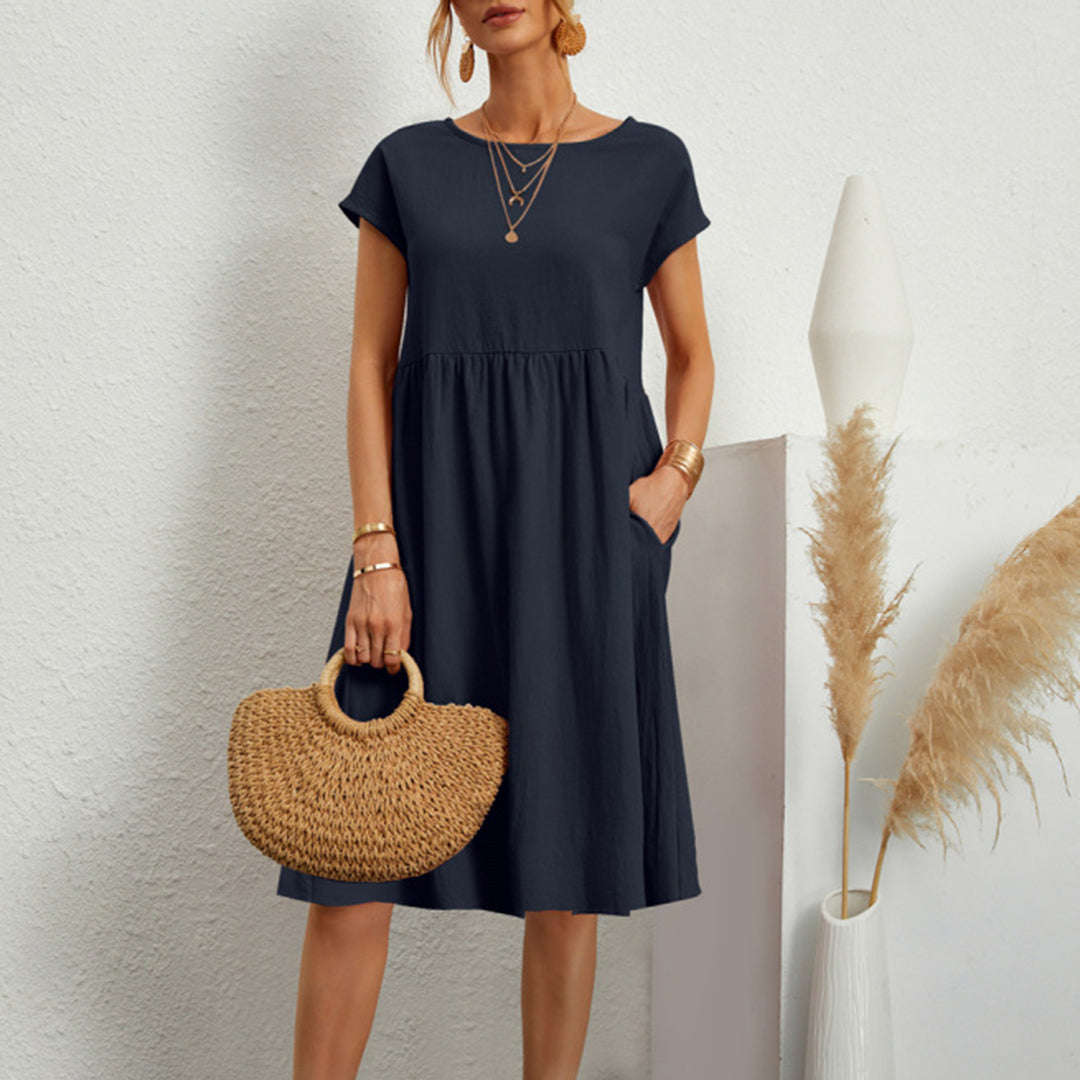 Cotton Summer Midi Dress Relaxed Fit With Pockets - Product detail 15